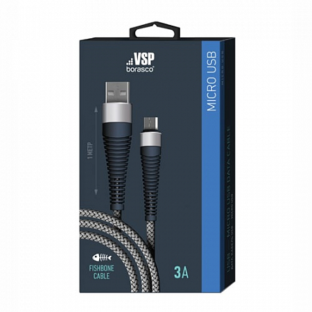 Дата-кабель Fishbone USB – micro USB, 3А, 1м, Spaсe Grey, BoraSCO