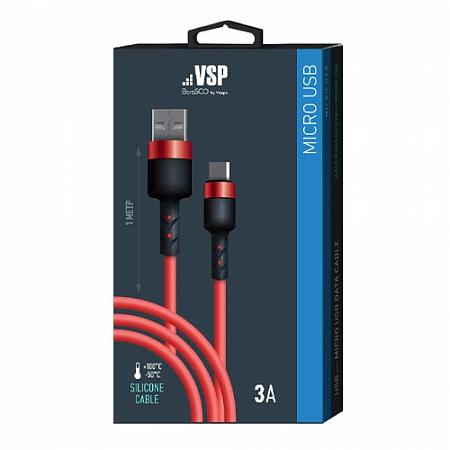 Дата-кабель Sillicone USB – micro USB, 3А, 1м, Красный, BoraSCO