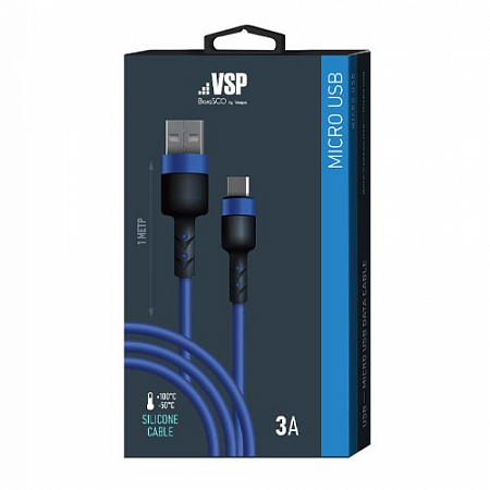 Дата-кабель Sillicone USB – micro USB, 3А, 1м, Темно-синий, BoraSCO
